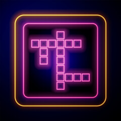 Glowing neon Crossword icon isolated on black background. Vector