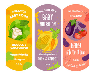 Nutrient rich baby food, corn and carrot labels