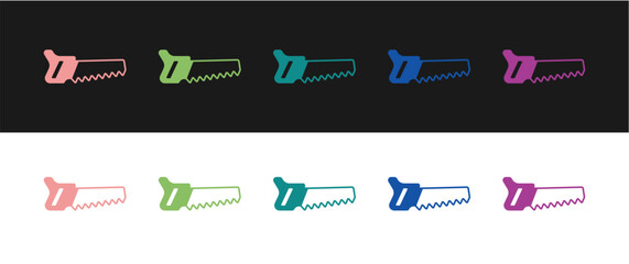 Set Hand saw icon isolated on black and white background. Vector