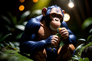 Illustration of chimpanzee in natural habitat.