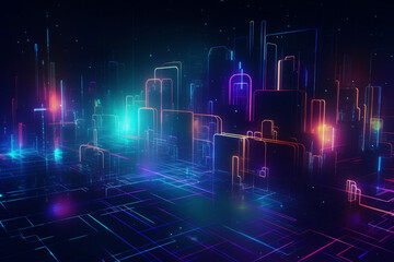 Vibrant Tech Background with artistic digital elements and shapes, perfect for modern and dynamic designs.Ai generated