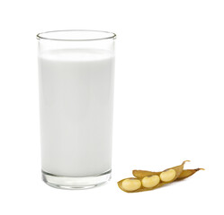 glass of milk and soy bean on transparent png