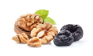  Walnuts kernel with prunes in closeup