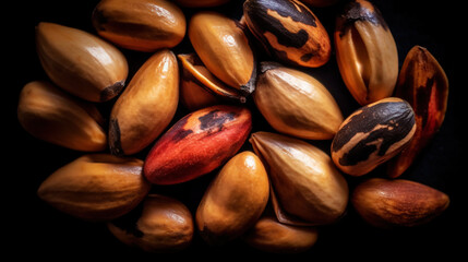 Obraz premium Pile of pine nuts background. Food backdrop. Generative AI