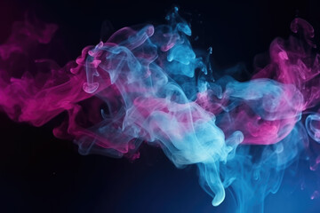 Obraz premium Glitter mist. Color vapor texture. Ink water mix. Fantasy sky. Neon pink blue shiny sparkling particles smoke floating on dark abstract art background with free space