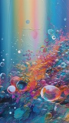 abstract paint is floating in the air and drops down on the ground, in the style of psychedelic hues, hyper-realistic details, soft and rounded forms, n the style of fluid movement,