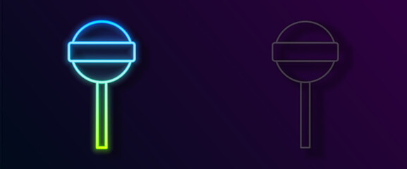 Glowing neon line Lollipop icon isolated on black background. Food, delicious symbol. Happy Halloween party. Vector