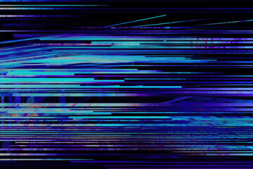 Digital stripes. Screen glitch. Computer distortion. Blue purple white color grain glowing diagonal lines texture abstract illustration background