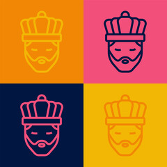 Pop art line King with crown icon isolated on color background. Vector