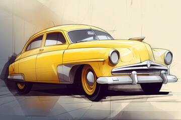 Fototapeta na wymiar vintage yellow car Generative AI