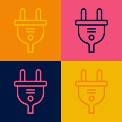 Pop art line Electric plug icon isolated on color background. Concept of connection and disconnection of the electricity. Vector