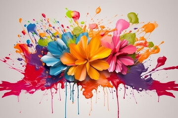 Summer Flower Bouquet with Paint Splash. Colorful summer flower bouquet with vibrant paint splash, representing the beauty and joy of the season. Ai generated