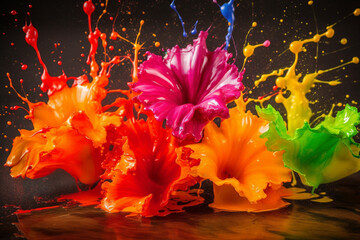 Summer Flower Bouquet with Paint Splash. Colorful summer flower bouquet with vibrant paint splash, representing the beauty and joy of the season. Ai generated
