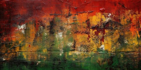Dirty stains of red-yellow-green paint, wide background. Generative ai.