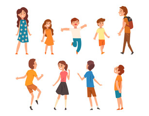 Happy Smiling Kids and Teens Standing Feeling Excitement Vector Set