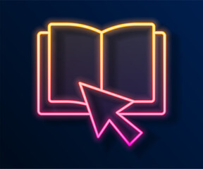 Glowing neon line Online book icon isolated on black background. Internet education concept, e-learning resources, distant online courses. Vector