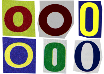 Letter o magazine cut out font, ransom letter, isolated collage elements for text alphabet, ransom note
