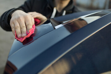 Handcraft manual polishing paste cleaning car with microfiber cloth detailing valet vehicle paint...