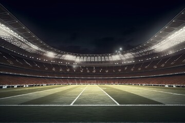 Modern sports stadium with fans and bright spotlights. Generative ai.