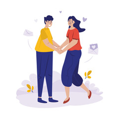 Cute couple expressing love flat illustration