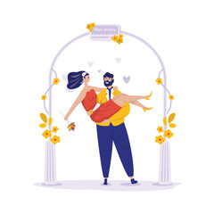 Cute romantic couple is getting married flat illustration