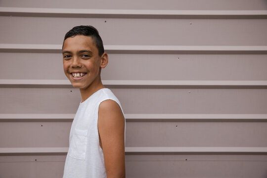 Portrait of a young, smiling first nations boy