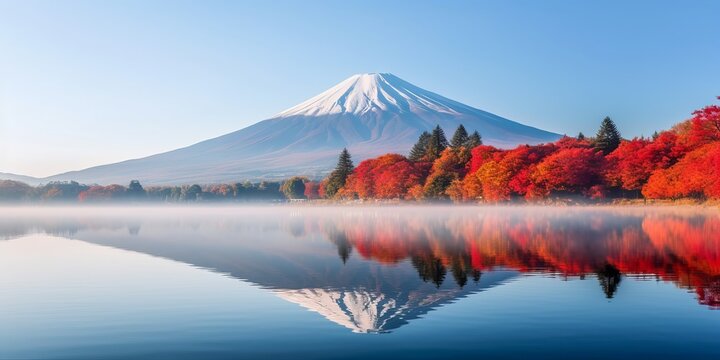 Autumn Magic: Morning Fog Enveloping Mount Fuji at Lake Kawaguchiko