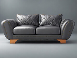 Stylish leather sofa. Interior design. Generative AI