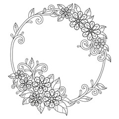 Wreath flower beauty  hand drawn for adult coloring book