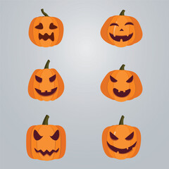 cute Halloween spooky pumpkin faces illustration
