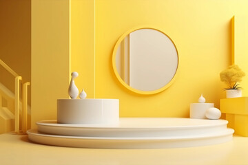 minimal scene, minimal background, minimal background yellow, minimal background white, minimal scene backdrop with clean design, yellow and white scene, AI generator, promotion, minimal scene