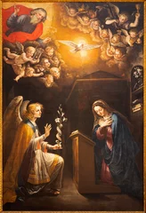 Fotobehang NAPLES, ITALY - APRIL 20, 2023: The painting of Annunciation  in the church Basilica di Santa Maria della Sanita by Giovanni Bernardo Azzolino (1629). © Renáta Sedmáková