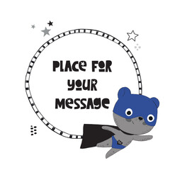 Superhero Bear animal character wearing comic costume, hand drawn style vector illustration. Scandinavian 
design with neutral color pallet. Best to use for print & as an Ad banners on social media