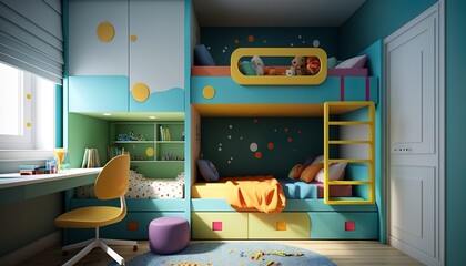 a nice children's room with a bunk bed and cozy colors