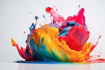 Vibrant Splash of Colors. Burst of colorful paint splashes on a white background, creating a dynamic and energetic composition. Ai generated
