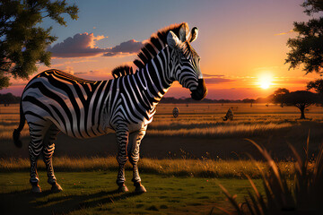 Illustration of zebra in African safari,