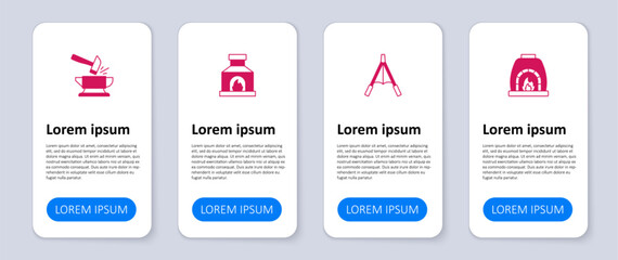 Set Blacksmith oven, Air blower bellows, and Anvil and hammer. Business infographic template. Vector