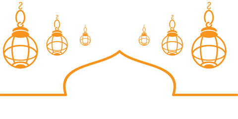 golden lantern ied mubarak art line, vector illustration