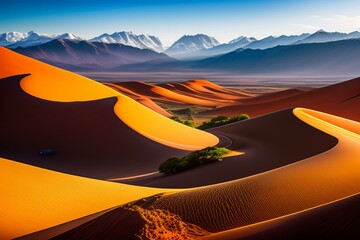 Sand dunes in the Sahara desert at sunset. ai generated