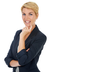 Obraz premium Shes just got another business idea. A young businesswoman looking thoughtful with her hand on her chin.