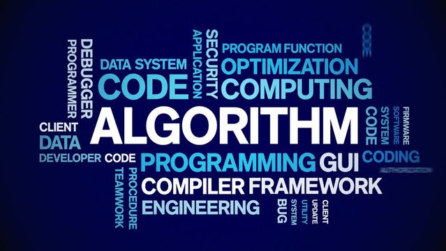 Algorithm animated tag word cloud;text design animation kinetic typography seamless loop.