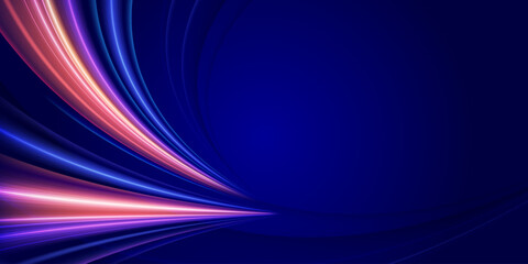 Modern abstract high-speed movement effect on blue background. Dynamic curve light trails. Velocity pattern for banner design. Vector eps10.