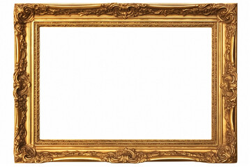 Blank golden photo frame on white background, isolated decoration