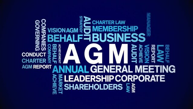 AGM - Annual General Meeting acronym animated tag word cloud;text design animation kinetic typography seamless loop.