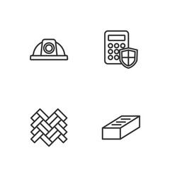 Set line Brick, Parquet, Worker safety helmet and Security keypad access panel icon. Vector