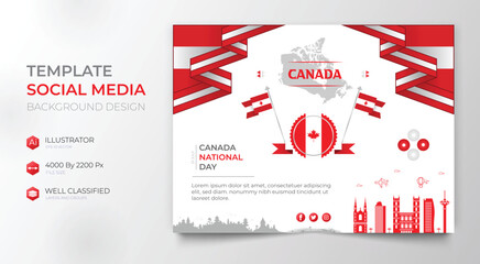 Happy canada day social media post and template, design for corporate greetings card for canadian national day