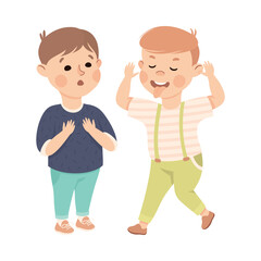 Girl getting bullied by classmate. Girl throwing things of her friend cartoon vector illustration