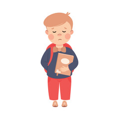 Happy mischievous boy standing with his hands raised cartoon vector illustration