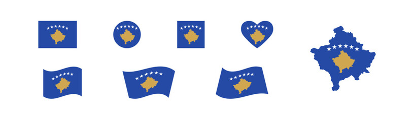 Fototapeta premium Republic of Kosovo map and set flags. Isolated sign symbol country. World geography illustration. Vector isolated icon