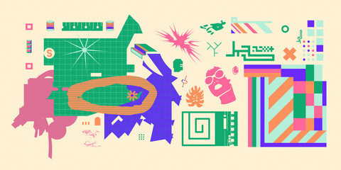 Fashion illustration modern art.  Abtract geometryand chaos background.  Anti-design.